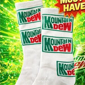 Mountain Dew socks. Men's Crew Socks - White with Green and Red